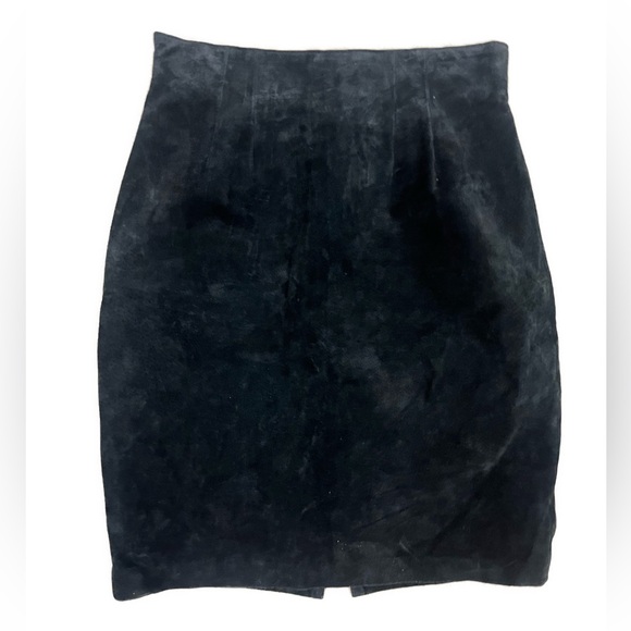 Vintage Women's Leather Black Suede Western Pencil Skirt- 12 - Picture 1 of 7